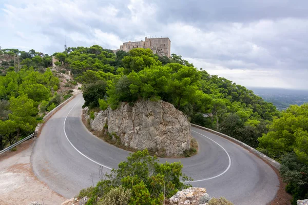 Twisting road on Sant Salvador mountain, Mallorca island, Spain