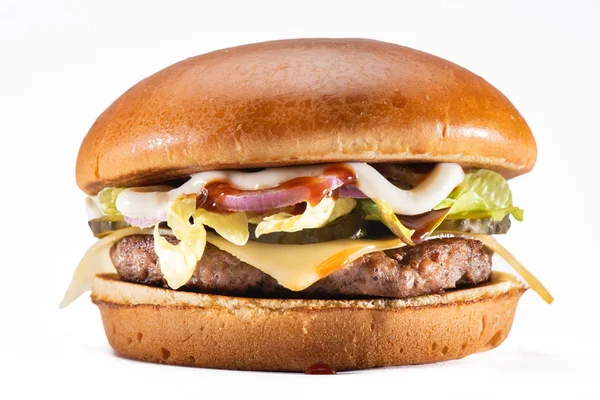 Objednat Přímo Hamburger Izolovaných Bílém Pozadí — Stock fotografie