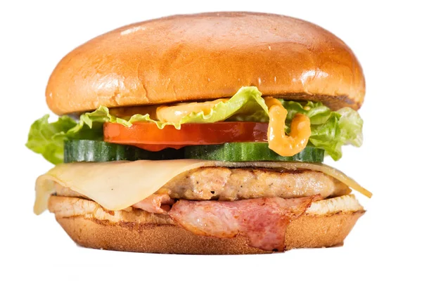 Delecious Hamburger Isolato Sfondo Bianco — Foto Stock