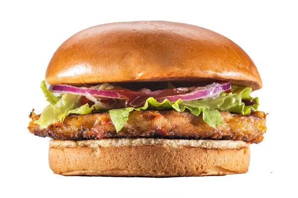Смачний Гамбургер Ізольований Білому Тлі — стокове фото