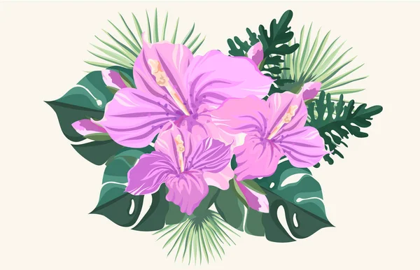 Tropikal çiçek vektör çizim - çiçek pembe buket düğün Kırtasiye, selamlar, duvar kağıtları, moda, arka planlar, dokular, DIY, sarma, kartpostallar, logo.