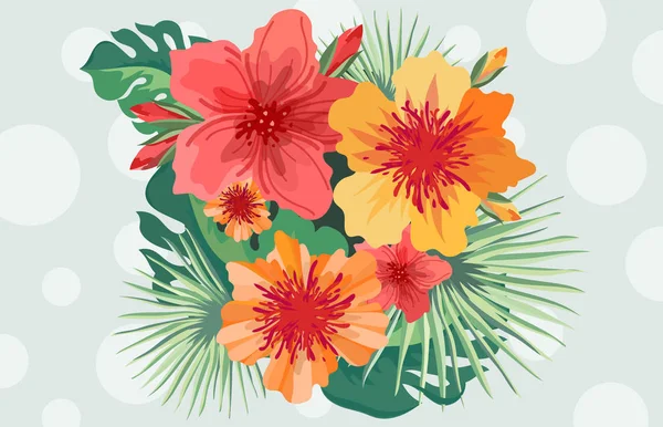 Tropikal çiçek vektör çizim. Çiçek buket düğün Kırtasiye, selamlar, duvar kağıtları, moda, arka planlar, dokular, DIY, sarma, kartpostallar, logo.