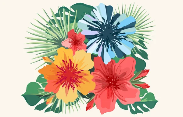 Illustration Vectorielle Florale Tropicale Bouquet Fleurs Pour Papeterie Mariage Salutations — Image vectorielle