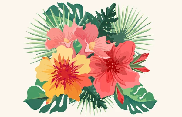 Tropikal çiçek vektör çizim. Çiçek buket düğün Kırtasiye, selamlar, duvar kağıtları, moda, arka planlar, dokular, DIY, sarma, kartpostallar, logo.
