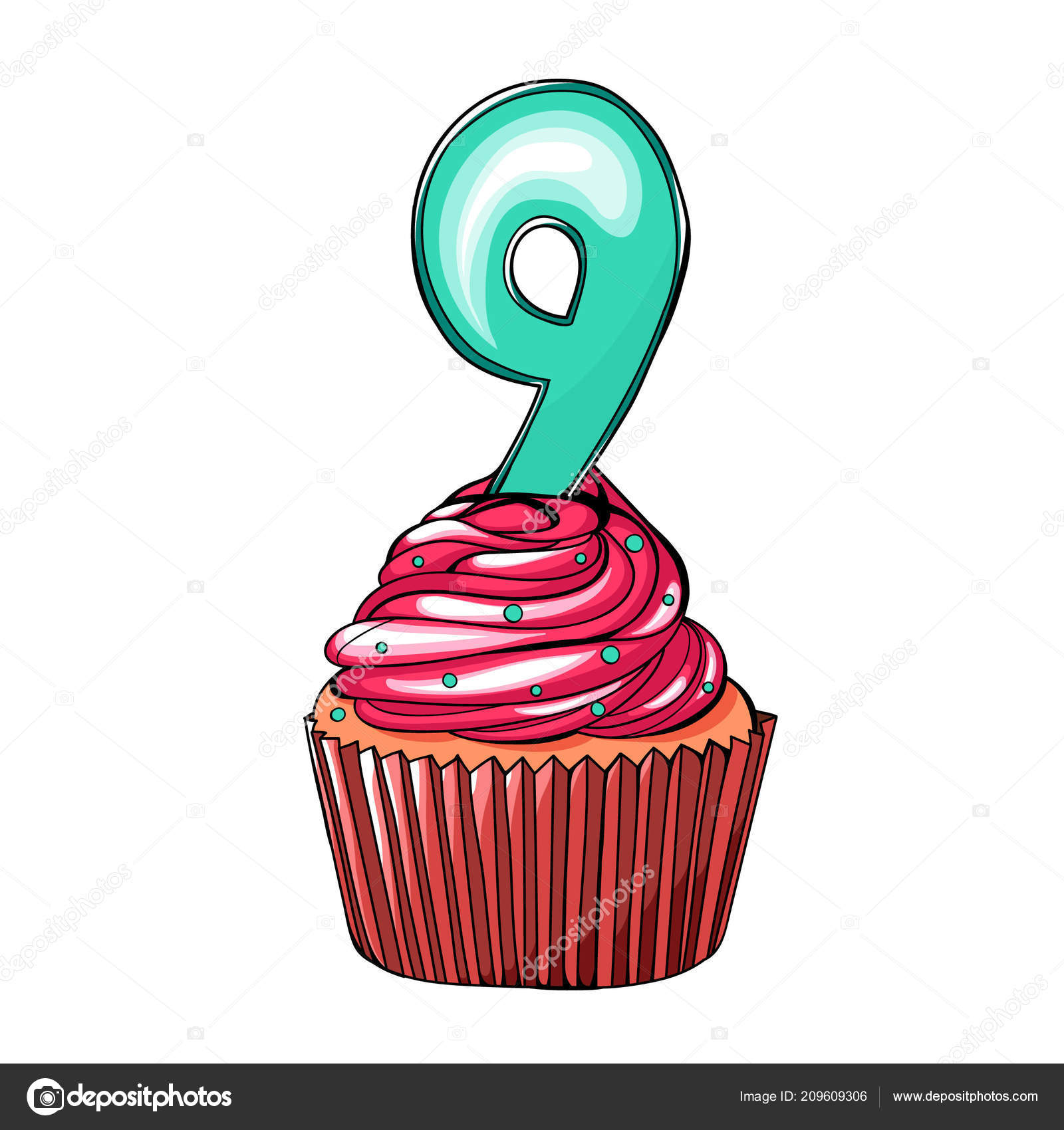 Modele Contour Sous Forme Cupcake Carte Postale Coloree Joyeux Anniversaire Image Vectorielle Tetianamal C