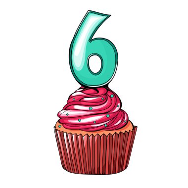 Kontur deseni 6 numara ile çörek şeklinde. Renkli kutlu olsun kartpostal. Vektör çizim.