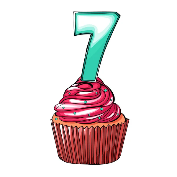 Kontur deseni ile bir sayı yedi çörek şeklinde. Renkli kutlu olsun kartpostal. Vektör çizim.