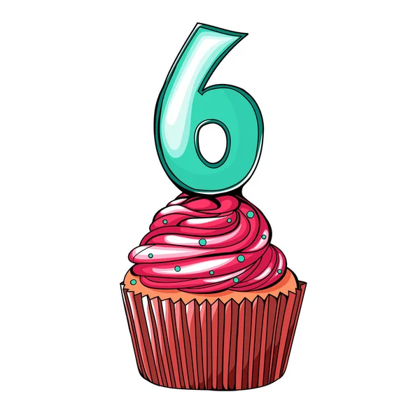 Kontur deseni 6 numara ile çörek şeklinde. Renkli kutlu olsun kartpostal. Vektör çizim.