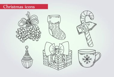 İnce çizgi simgeler kümesi Noel ve kutlamalar. Anahat vektör. Noel ve yeni yıl.