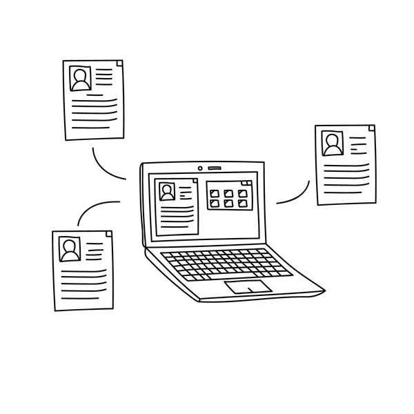 Dizüstü kroki çizim üzerinde izole beyaz arka plan. Sosyal bağlantı ve e-ticaret kavramı ile canlı sohbet windows. Bilgisayar üzerinden online iletişim.