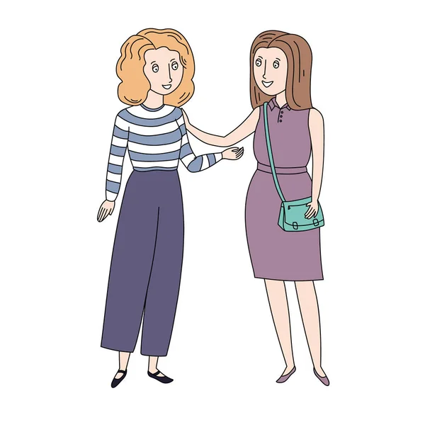 Öğrenciler veya gülümseyerek ve birbirinizle konuşmaya çalışma arkadaşı. Vektör şirin karalamalar. onversation kızlar.