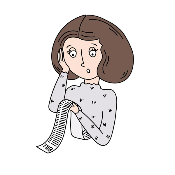 Uzun tutan kadın bill. Vektör doodle çizim.