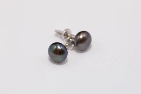 Boucles Oreilles Argent Avec Perles Noires — Photo