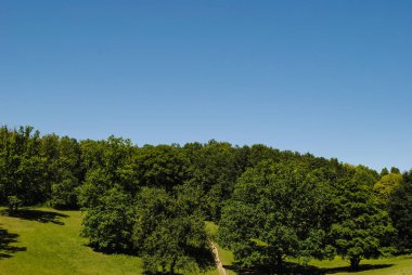 Parkta Sofiyivka güzel yeşil Botanik Bahçesi. Ukrayna'da unutulmaz güzellik