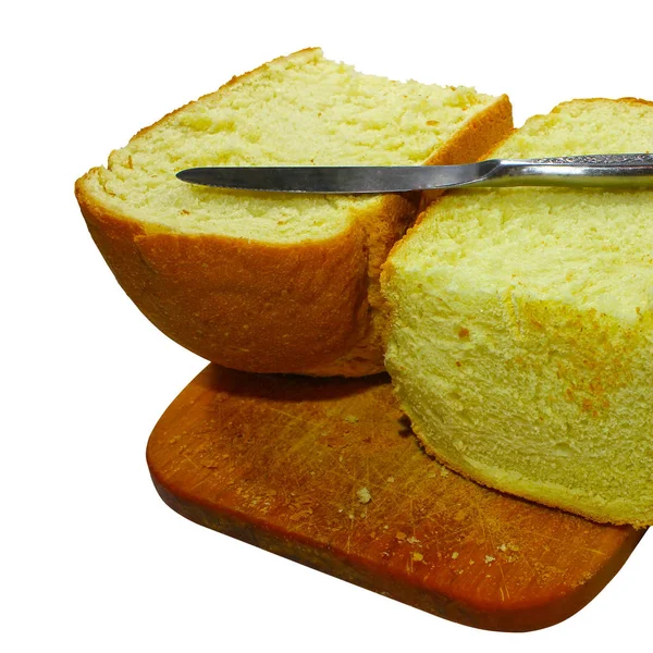 Buğday starter ekmek izole beyaz arka plan, ev yapımı ekmek, bıçak