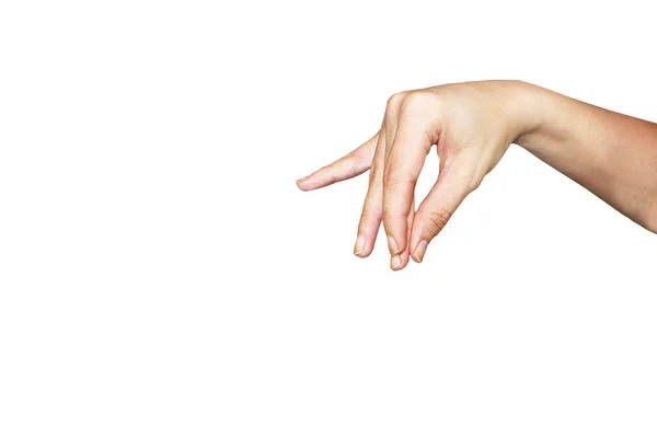 Γυναικείο Χέρι Που Απομονώνονται Λευκό Φόντο Χειρονομίες Είναι Ένα Πρόσωπο — Φωτογραφία Αρχείου