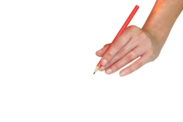 コピーで手作業 黒のペンを持つ美しい女性の手 バックライトが点灯して明るく白い背景の分離 — ストック写真