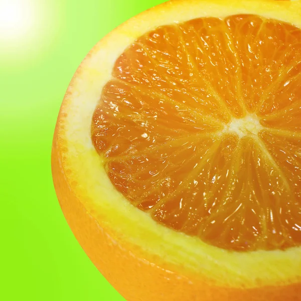 Naranja Aislada Sobre Fondo Verde Corte Jugoso Beber Vitaminas Tonificado — Foto de Stock