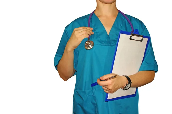 Folder Dla Pacjenta Lekarz Medycyny Kobietę Rękę Białym Białym Tle — Zdjęcie stockowe