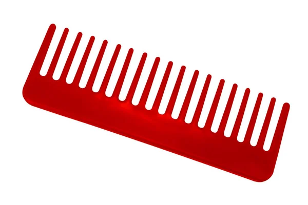 Červený Hřeben Izolovaný Bílém Pozadí Plastový Hřeben — Stock fotografie