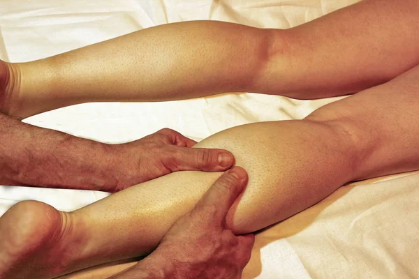 Massage Female Foot Hands Masseur Man Vignette — Stock Photo, Image