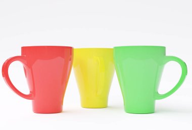 Üç su bardağı beyaz izole. 3D görüntü