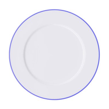 Beyaz arka plan üzerinde izole mavi bir sınır ile beyaz plaka. Üstten görünüm. 3D görüntü