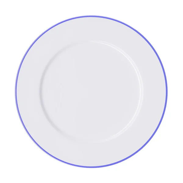 White Plate Blue Border Isolated White Background Top View Image — Stock Photo, Image