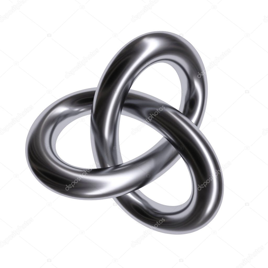 Metal torus knot isolated on white background. 3d image
