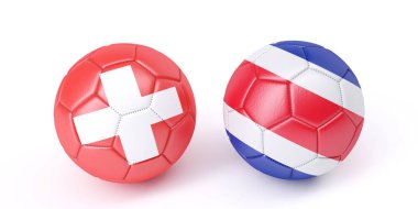 Bayraklar renkler iki futbol topları. İsviçre ve Kosta Rika. 3D görüntü