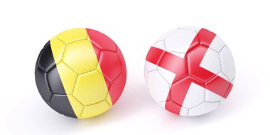 Bayraklar renkler iki futbol topları. Belçika ve İngiltere'de. 3D görüntü
