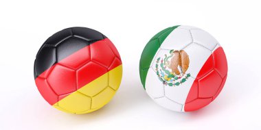 Bayraklar renkler iki futbol topları. Almanya ve Meksika. 3D görüntü