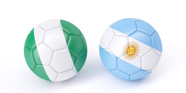 Bayraklar renkler iki futbol topları. Nijerya ve Arjantin. 3D görüntü