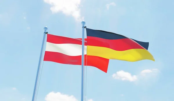 Austria Germany Two Flags Waving Blue Sky Image — Stock Photo, Image