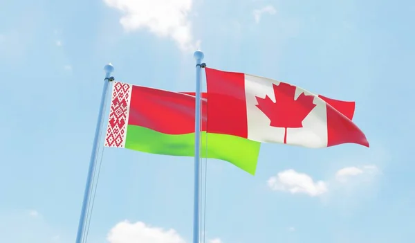 캐나다 그리고 벨로루시 물결치는 하늘에 플래그 이미지 — 스톡 사진