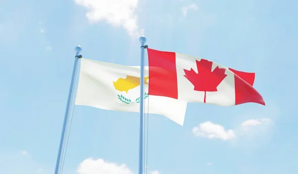 Καναδά Και Την Κύπρο Δύο Σημαίες Ανεμίζουν Κατά Της Μπλε — Φωτογραφία Αρχείου