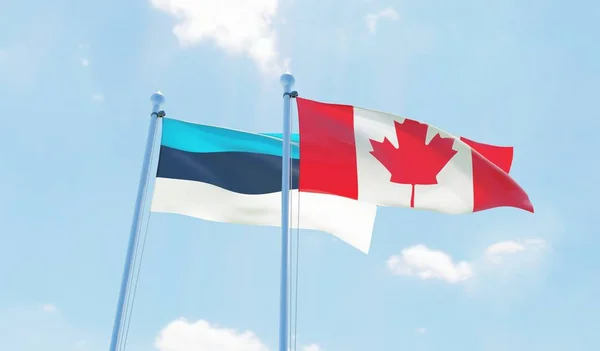 Kanada Und Estland Zwei Fahnen Wehen Vor Blauem Himmel Bild — Stockfoto