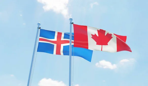 Canada Iceland Two Flags Waving Blue Sky Image — Stock Photo, Image