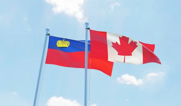 캐나다 그리고 리히텐슈타인 물결치는 하늘에 플래그 이미지 — 스톡 사진