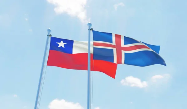 Chile Iceland Two Flags Waving Blue Sky Image — Stock Photo, Image