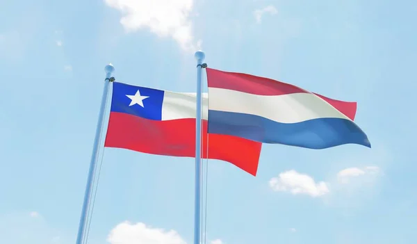 Chile Netherlands Two Flags Waving Blue Sky Image — Stock Photo, Image