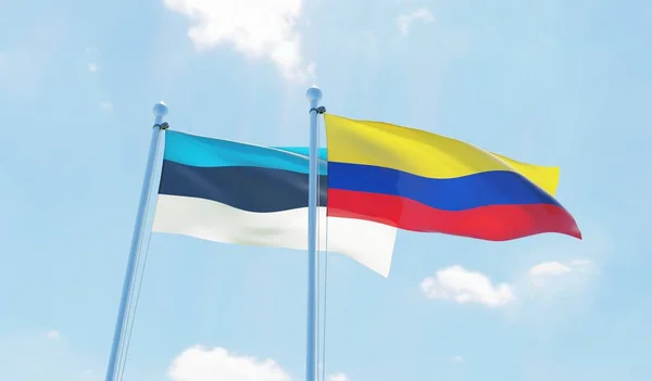 Kolumbien Und Estland Zwei Fahnen Wehen Vor Blauem Himmel Bild — Stockfoto