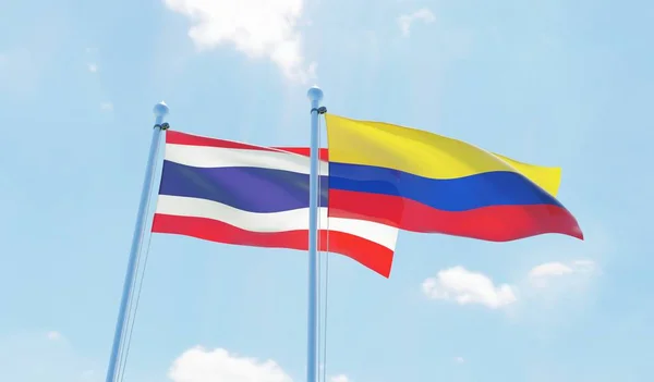 Kolumbien Und Thailand Zwei Fahnen Wehen Vor Blauem Himmel Bild — Stockfoto