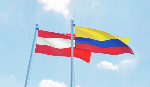 Colombia Austria Two Flags Waving Blue Sky Image — Stock Photo, Image