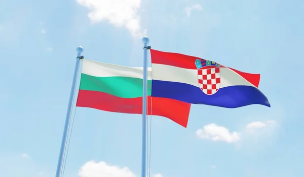 Chorvatsko Bulharsko Dva Vlají Proti Modré Obloze Obrázek — Stock fotografie