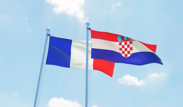 Croacia Francia Dos Banderas Ondeando Contra Cielo Azul Imagen — Foto de Stock