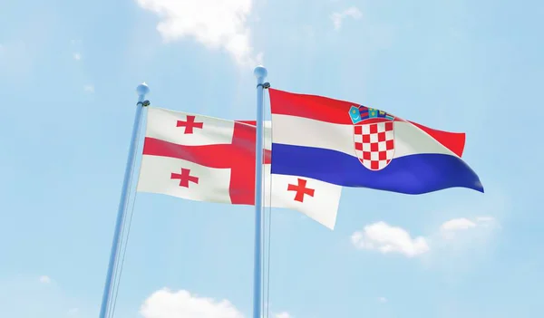 Croacia Georgia Dos Banderas Ondeando Contra Cielo Azul Imagen — Foto de Stock