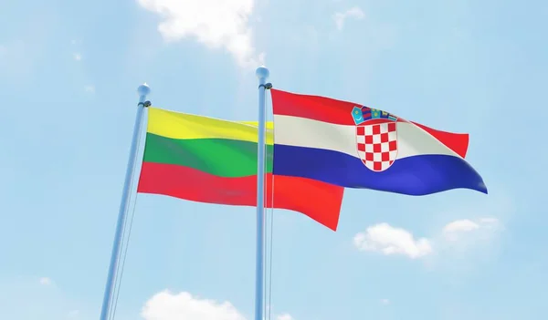 Chorvatsko Litva Dva Vlají Proti Modré Obloze Obrázek — Stock fotografie