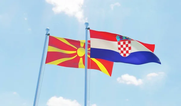 Chorvatsko Makedonie Dva Vlají Proti Modré Obloze Obrázek — Stock fotografie