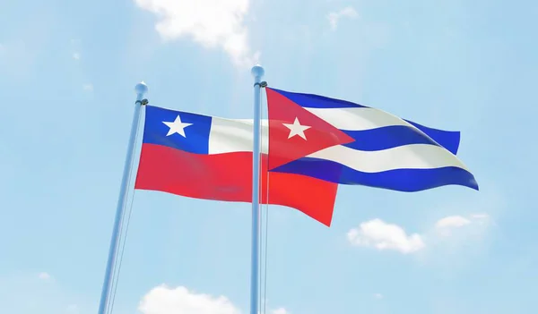 Cuba Chile Two Flags Waving Blue Sky Image — Stock Photo, Image